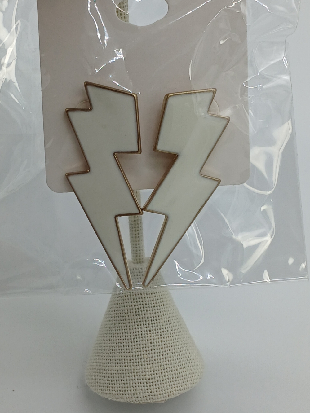 White Lightning Bolt Earrings - Gold Trim